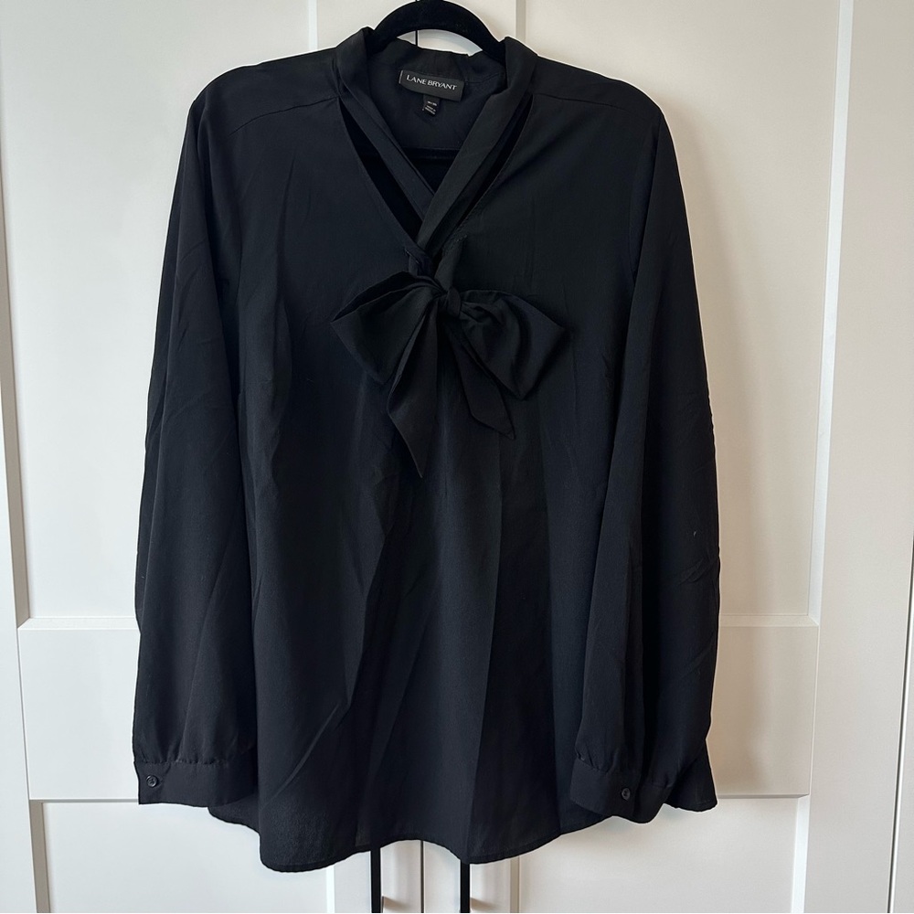 Lane Bryant Black Long Sleeve Tie Neck Blouse, size 18/20
